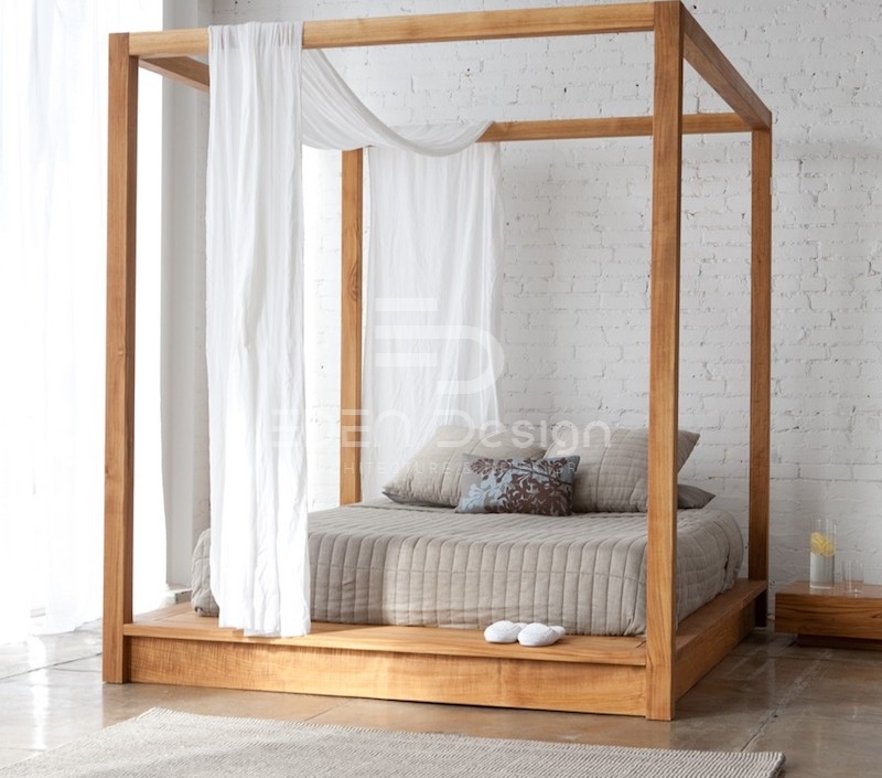 Phòng ngủ giường bệt có khung gỗ đơn giản và mới mẻ giúp căn phòng có điểm nhấn thú vị