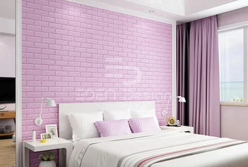 Xốp dán tường phòng ngủ với màu tím lãng mạn