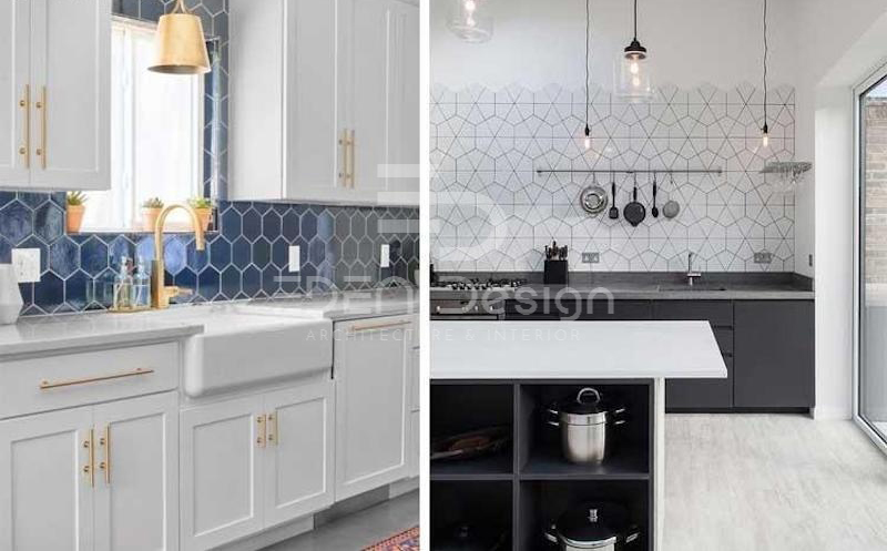 Sử dụng gạch lục giác ốp bếp được xem là xu hướng trang trí nội thất mới nhất