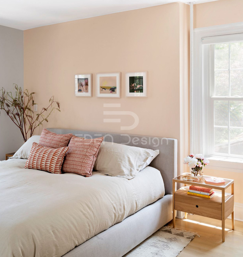 Ý tưởng decor phòng ngủ rộng 14m2 bằng gam màu pastel