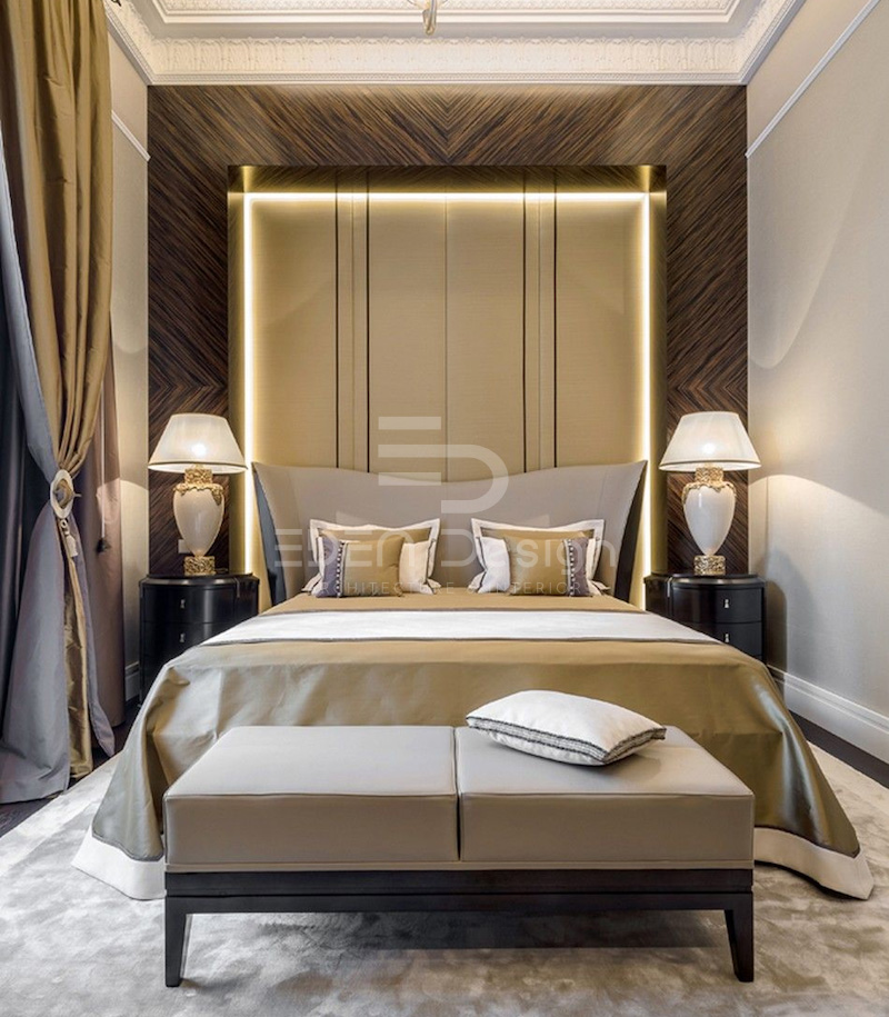 Thiết kế phòng ngủ sang trọng với đồ nội thất cao cấp từ da và gỗ tự nhiên