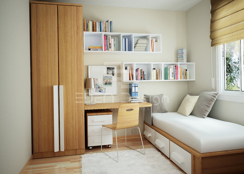 Thiết kế phòng ngủ hiện đại sử dụng nội thất hoàn toàn từ gỗ nhân tạo