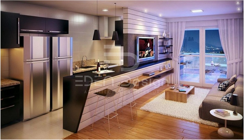 Quầy bar ngăn bếp và phòng khách là thiết kế lý tưởng cho căn hộ chung cư