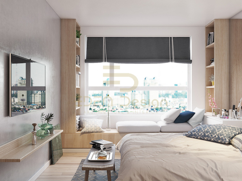 Thiết kế hệ kệ tivi treo tường thường gặp trong phòng ngủ 3x4m hiện đại