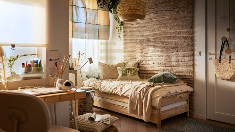 Phòng ngủ sử dụng đồ nội thất và trang trí bằng gỗ tự nhiên