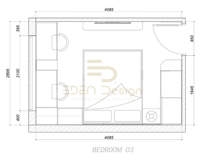 Thiết kế phòng ngủ 3x4m cho cặp vợ chồng với hai bàn làm việc