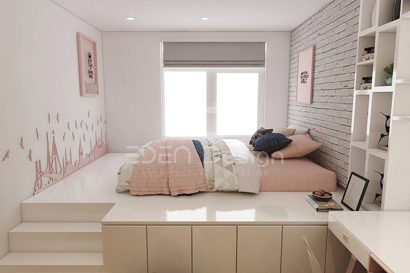 Mẫu phòng ngủ hiện đại với gam màu hồng phấn dành cho những cô nàng độc thân