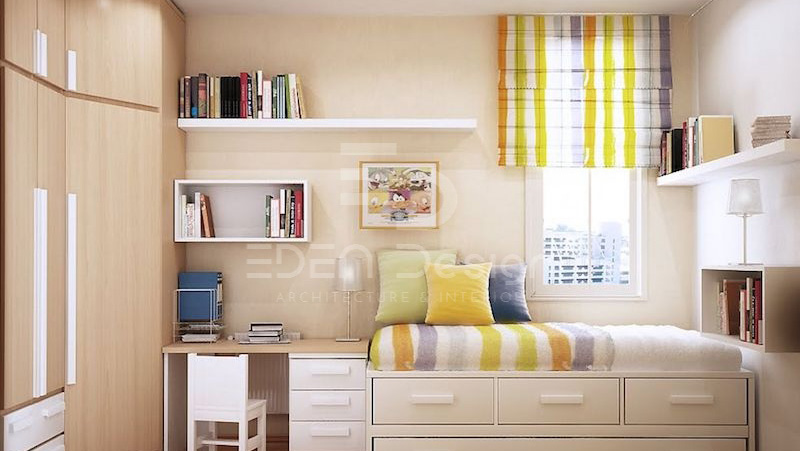 Thiết kế phòng ngủ theo phong cách hiện đại với điểm nhấn là họa tiết sọc màu