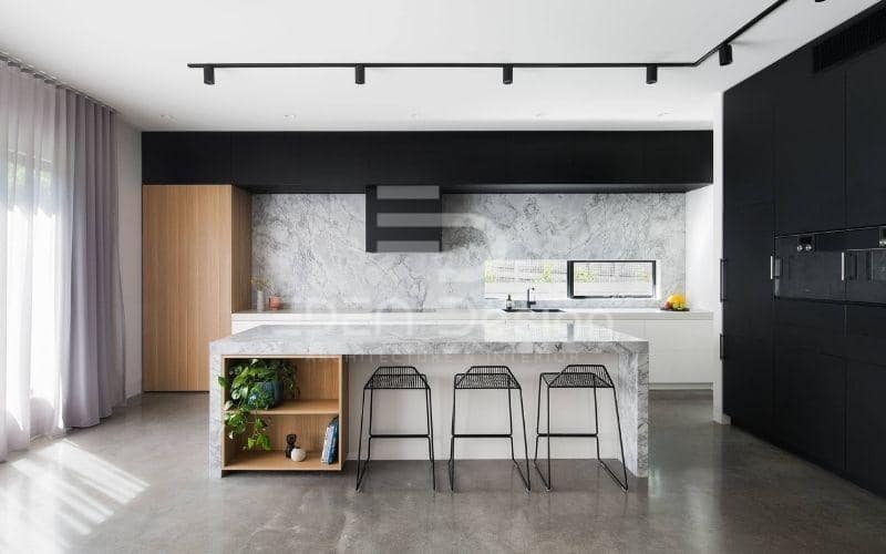 Trần thạch cao phòng bếp đơn giản với hệ thống đèn LED hiện đại