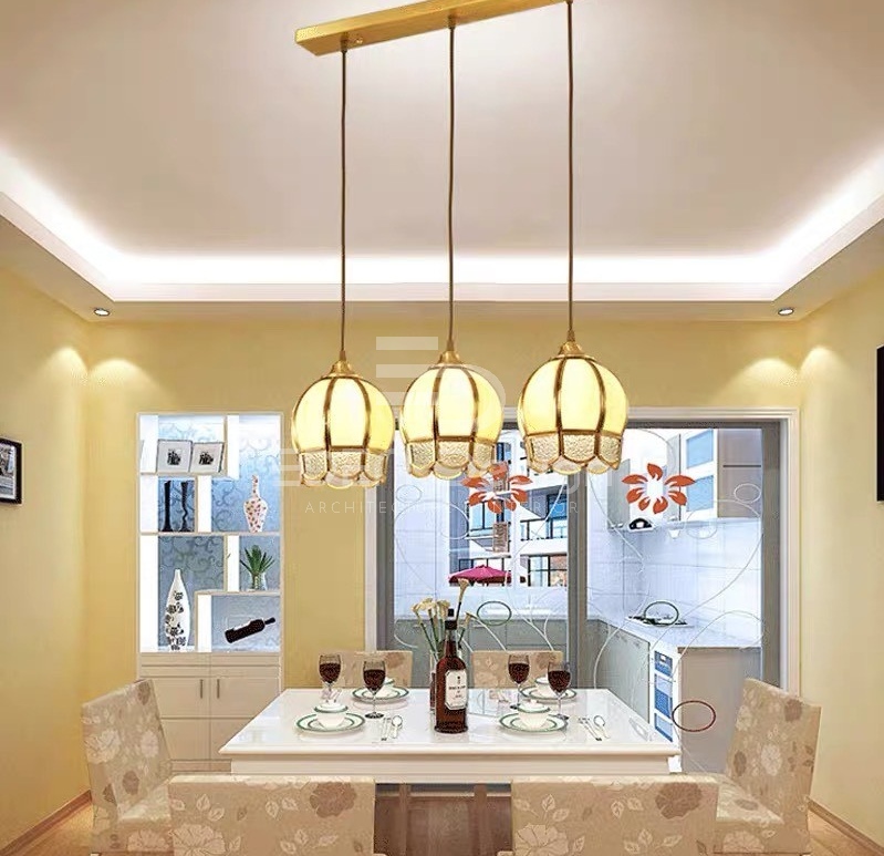 Đèn trần phòng bếp 3 bóng cao cấp giúp gia chủ có những bữa ăn lãng mạn