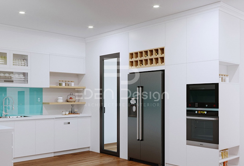 Phòng bếp chung cư nhỏ ưu tiên sử dụng tủ bếp gỗ màu trắng