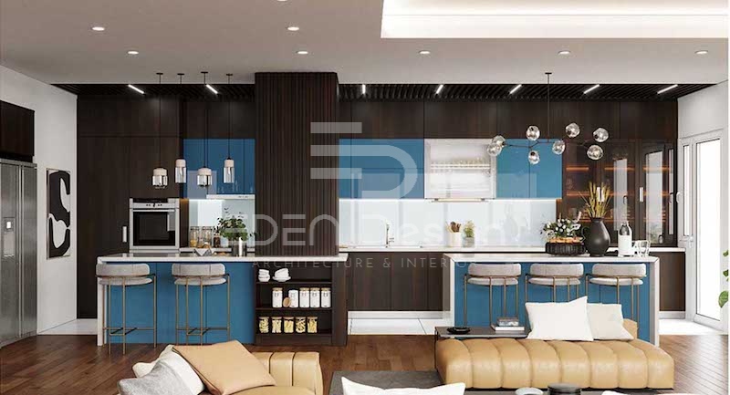 Phòng bếp nhỏ thiết kế quầy bar tiện lợi được áp dụng trong nhiều chung cư hiện đại