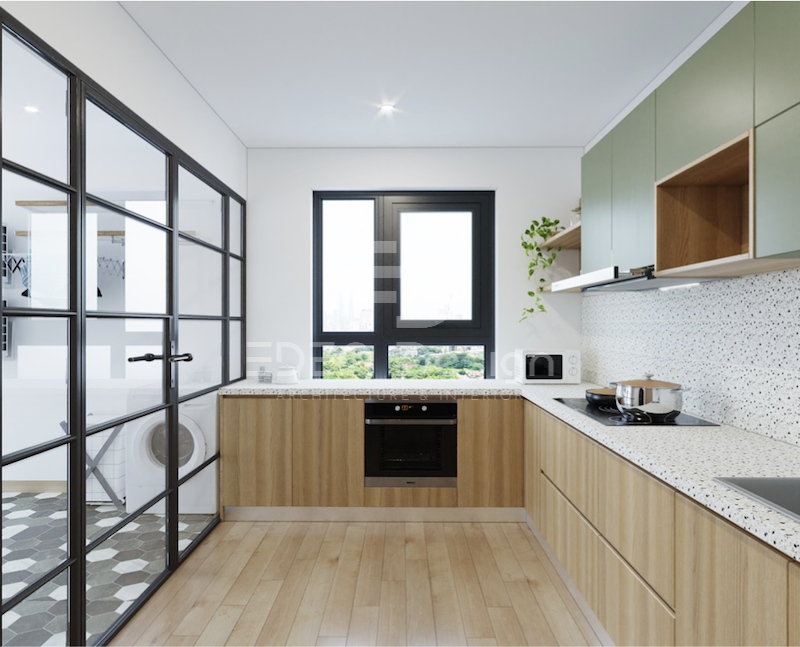 Thiết kế cửa sổ trong phòng bếp để khu vực nấu nướng luôn thông thoáng, tràn ngập ánh sáng tự nhiên