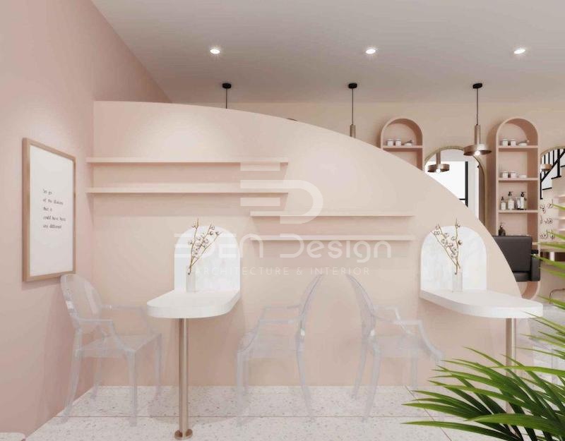 Thiết kế tiệm Nail xinh xắn theo phong cách tối giản lấy tông màu hồng san hô làm chủ đạo