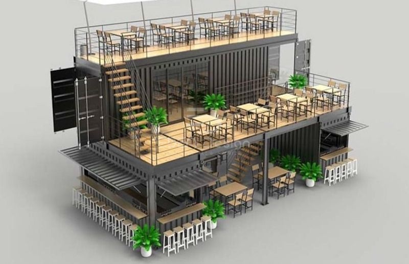 Phong cách thiết kế quán cafe tiền chế lấy ý tưởng từ container và rooftop