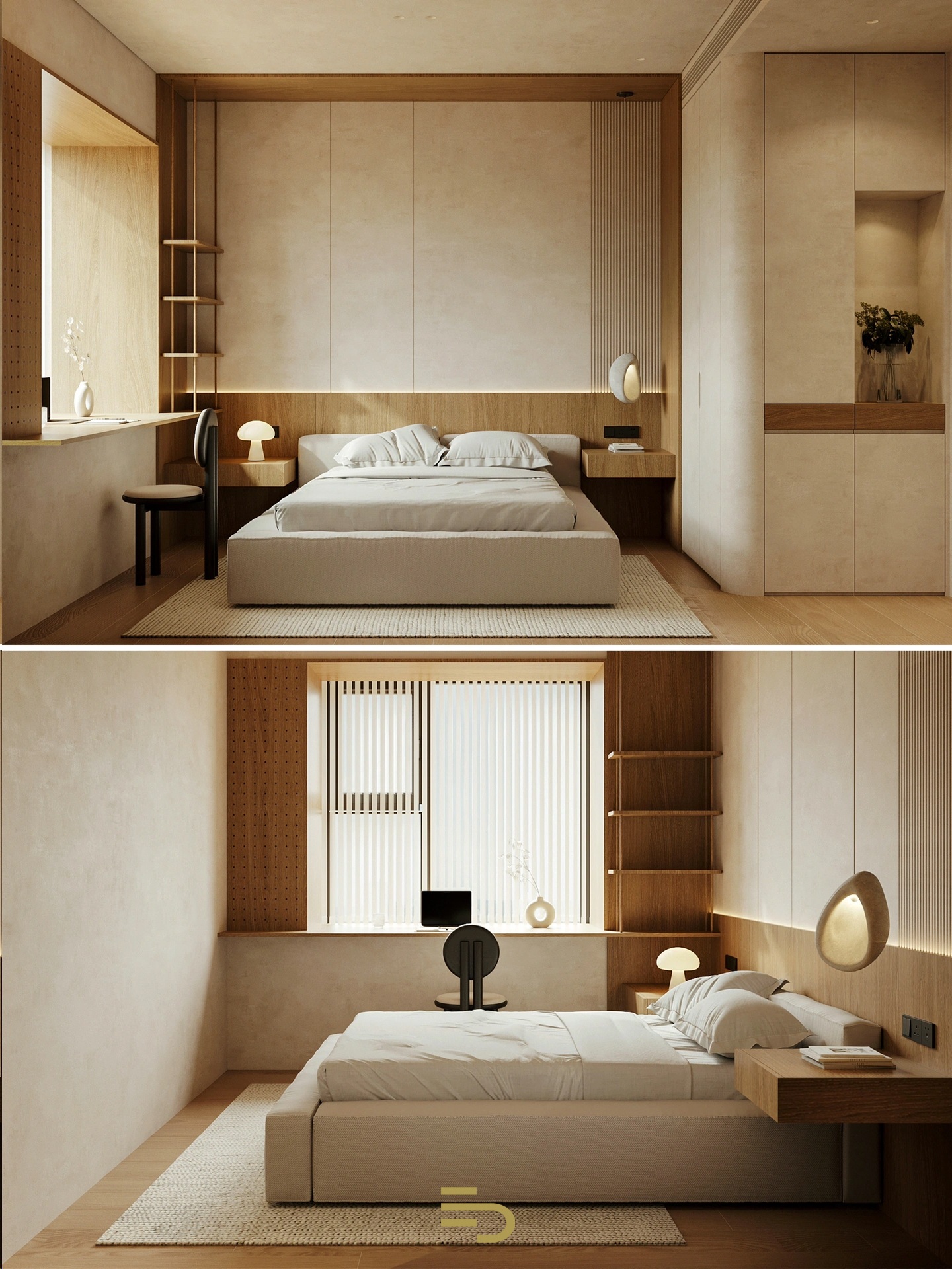 Phòng ngủ được bố trí nội thất đơn giản nhưng vẫn đáp ứng đầy đủ nhu cầu của gia chủ