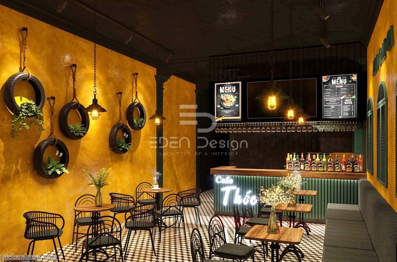 Trang trí cafe cóc bằng lốp xe cũ đủ màu cũng là góc check in thú vị