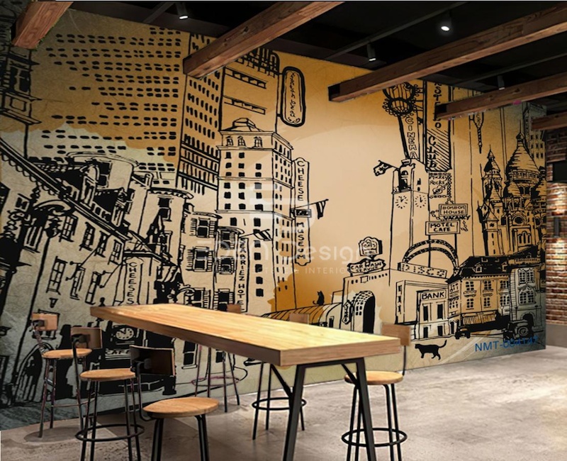 Trang trí quán cafe cóc theo chủ đề đường phố không thể thiếu tranh tường