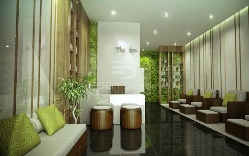 Decor Spa gội đầu dưỡng sinh hướng đến thiên nhiên với màu xanh và nâu quen thuộc