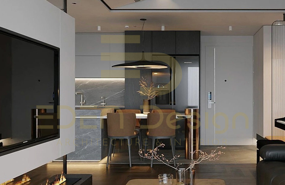 Thiết kế nội thất phòng khách không gian mở với gam màu trung tính