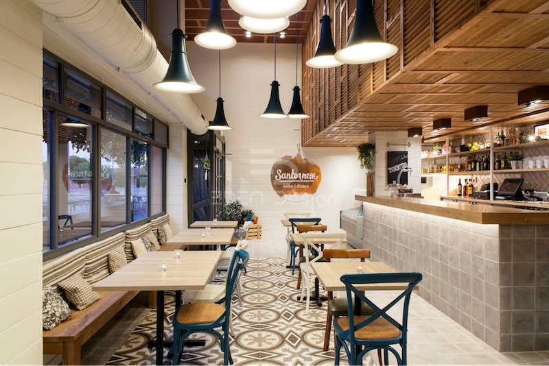 Thiết kế quán cafe 2 mặt tiền nhỏ đẹp với màu đèn vàng ấm áp