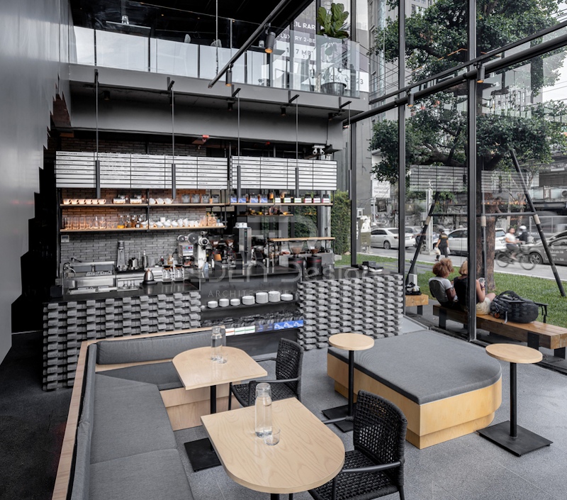 Thiết kế quán cafe 2 tầng đẹp sử dụng khung thép theo phong cách tối giản