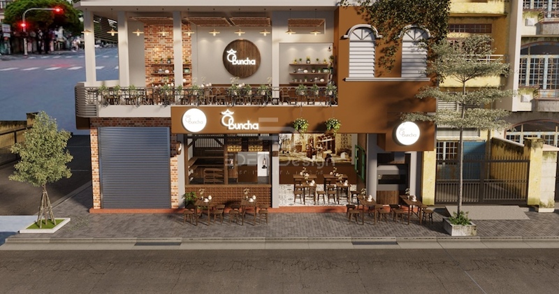 Thiết kế ngoại thất quán cafe 2 tầng đẹp giúp tạo ấn tượng ban đầu tích cực cho khách hàng