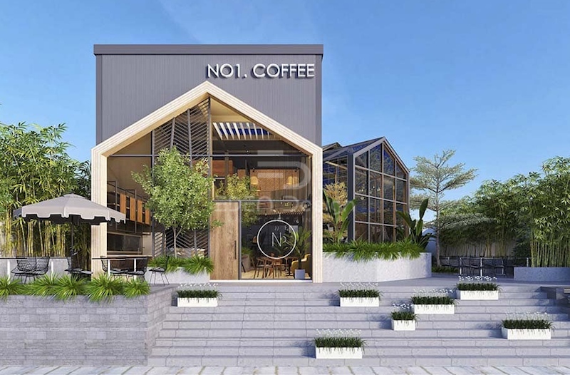 Tận dụng ưu thế về bề ngang rộng rãi để thiết kế quán cafe mặt tiền 10m không gian mở
