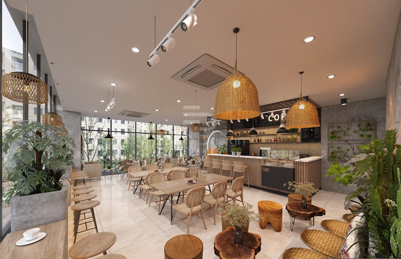 Quán cafe nhà ống với không gian mở rộng rãi