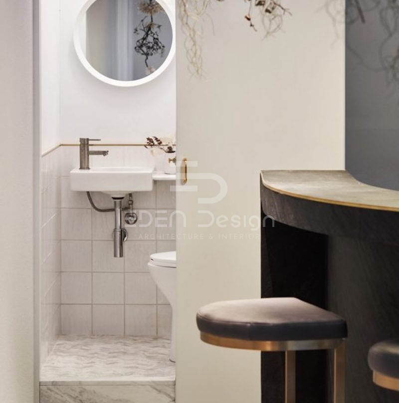 Thiết kế nhà vệ sinh cho quán cafe 40m2 cần chú trọng vệ sinh sạch sẽ, ngăn nắp và riêng tư