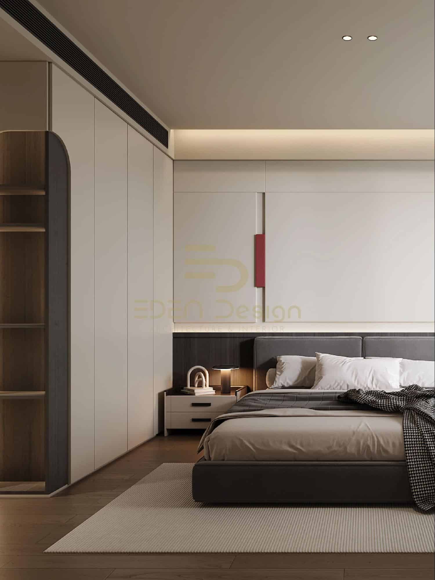 Phòng ngủ thiết kế đơn giản nhưng lại đối đa hóa công năng nội thất