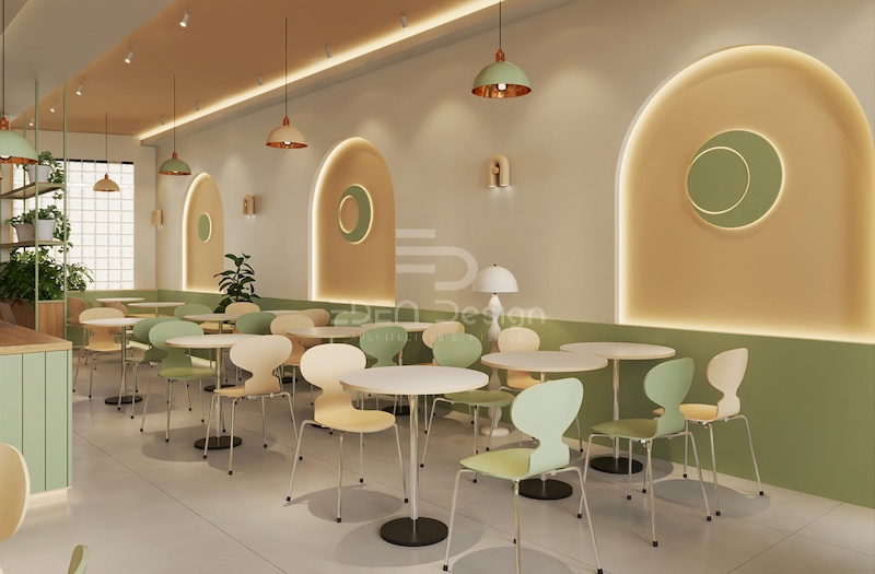 Thiết kế quán trà sữa theo phong cách Hàn Quốc với không gian mở nhưng vẫn đảm bảo riêng tư