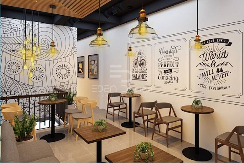 Sử dụng đèn âm trần trang trí trần quán cafe giúp kích thích thị giác