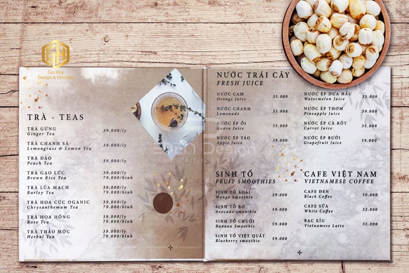 Thiết kế menu cafe theo mẫu hình vuông