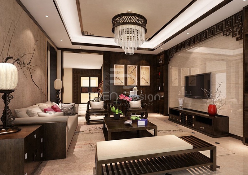 Phòng khách được thiết kế theo phong cách Trung Hoa vô cùng hiện đại