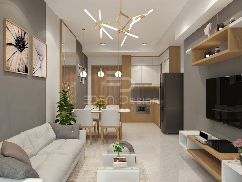 Thiết kế phòng khách chung cư với nội thất sang trọng và hiện đại