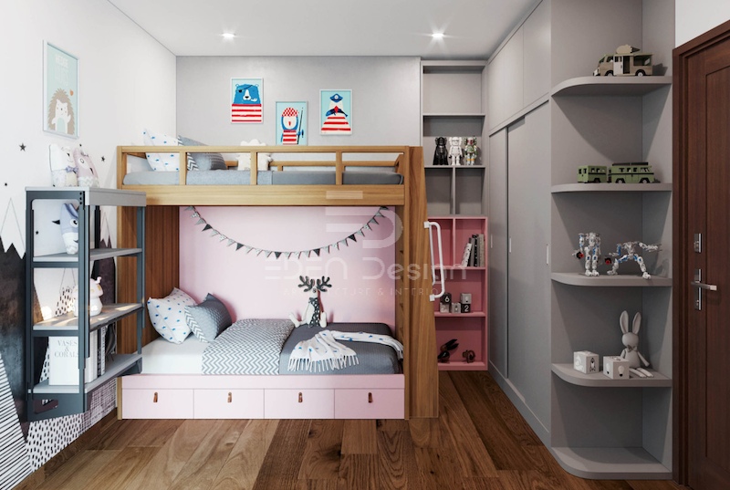 Thiết kế giường tầng tiện ích cho phòng ngủ hai bé