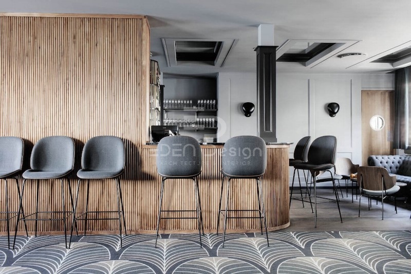 Ốp gỗ cho quầy bar quán cafe phong cách Bắc Âu