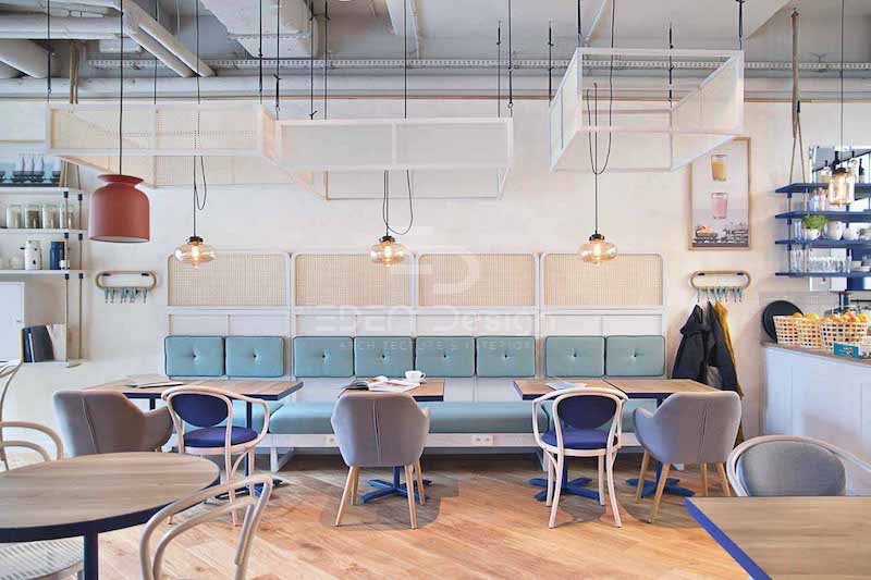 Thiết kế quán cafe phong cách Scandinavian màu pastel hiện đại