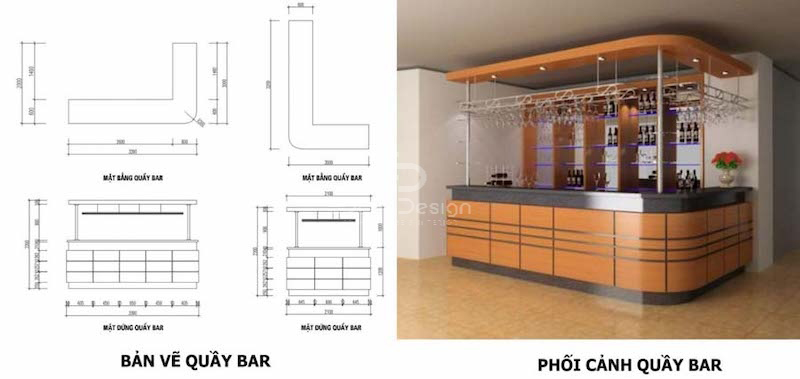 Bản vẽ thiết kế quầy bar cafe giúp chủ đầu tư hình dung về quầy bar sau khi thi công xong
