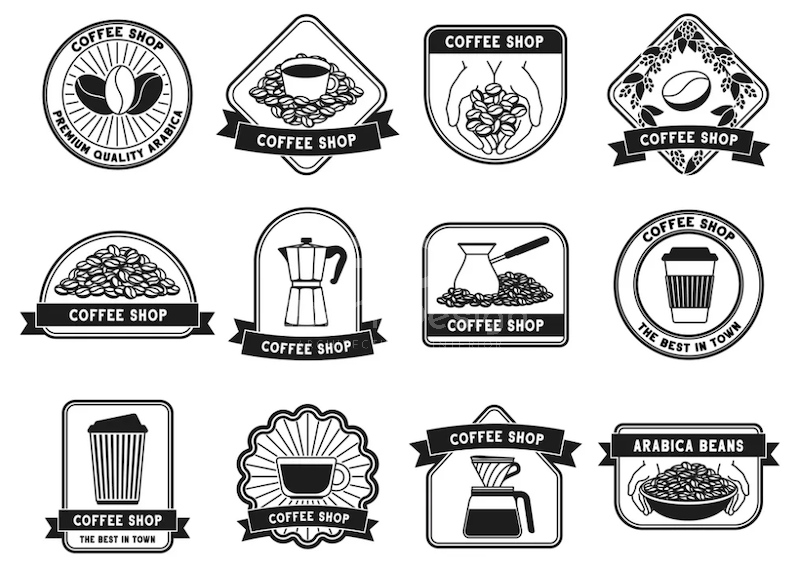Mẫu logo đen trắng lấy hình ảnh hạt cafe có tính ứng dụng cao