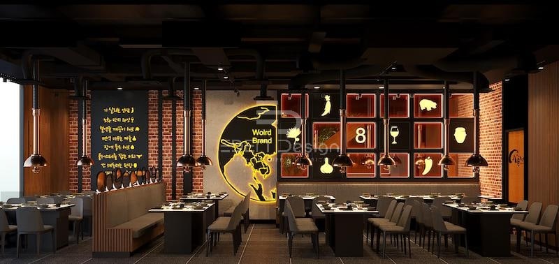 Mẫu thiết kế nhà hàng lẩu nướng Hàn Quốc không gian mở