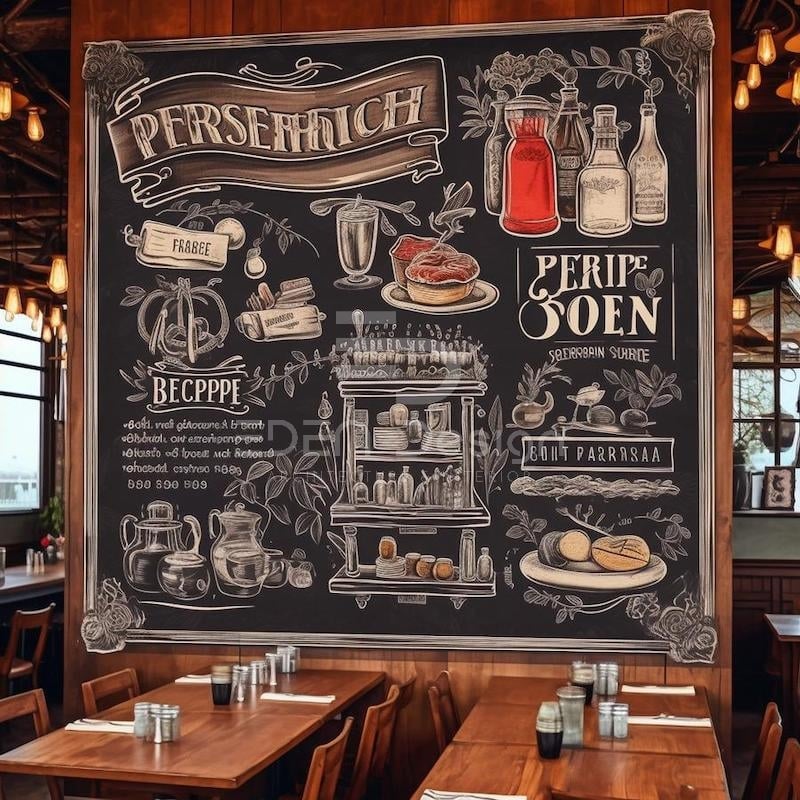 Bảng mô tả thức uống và đồ ăn nhẹ trong quán cafe thông qua những hình vẽ tượng trưng