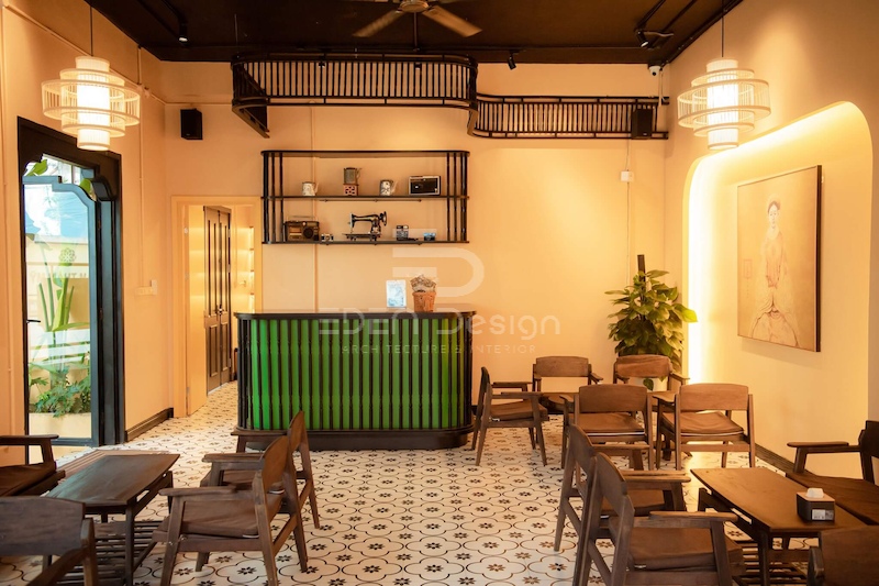 Mẫu quán cafe phong cách Indochine tối giản với nội thất mộc mạc