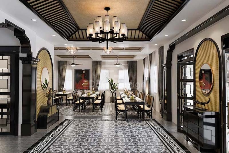 Thiết kế quán cafe ấn tượng the phong cách Indochine hiện đại kết hợp truyền thống