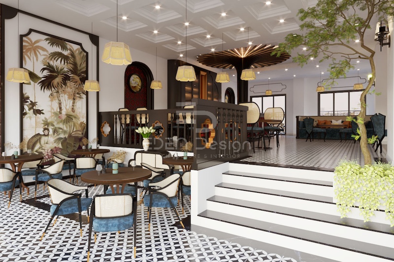 Mẫu thiết kế quán cafe phong cách Indochine hơi hướng cách tân