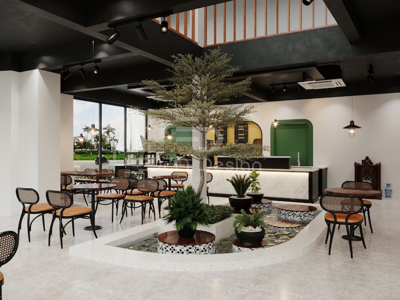 Quán cafe theo phong cách Indochine ưu tiên tone màu gỗ và các tone trung tính khác