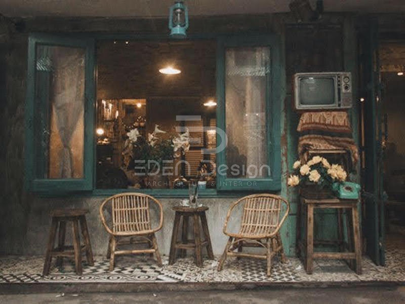 Thiết kế ngoại thất thống nhất với phong cách decor quán cafe nhỏ Vintage