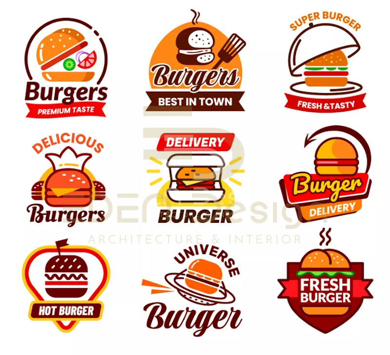 Thiết kế logo nhà hàng Burgers với hình ảnh trung tâm là những chiếc Burger thơm ngon