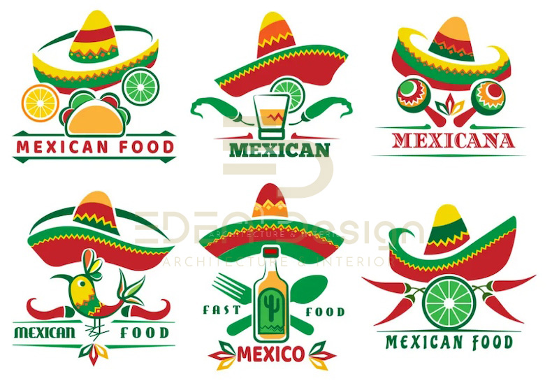 Logo nhà hàng chuyên kinh doanh món ăn Mexico phối màu rực rỡ